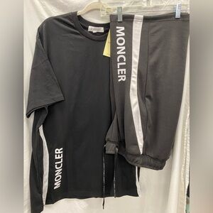 NWT. Moncler Black Tee and Drawstring Shorts. Sold as Set. Size XXL